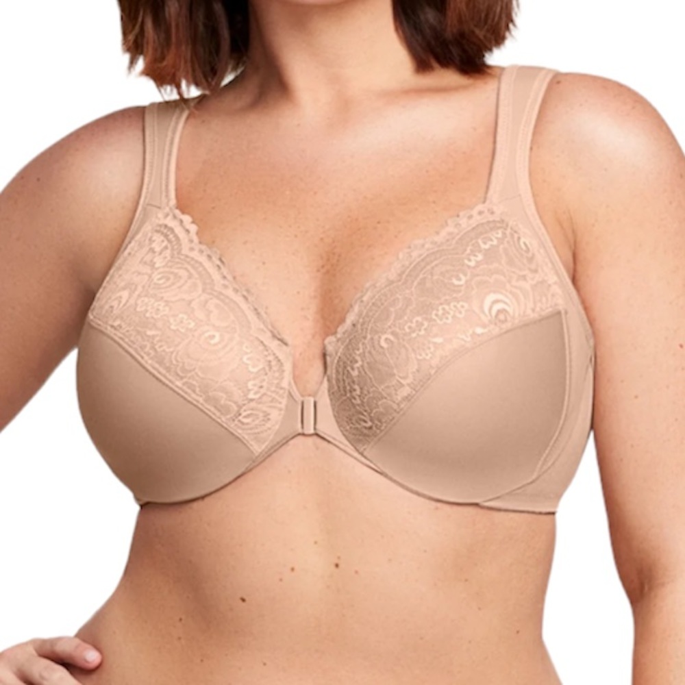 Glamorise Beige Front-Close Lace Full-Coverage Bra